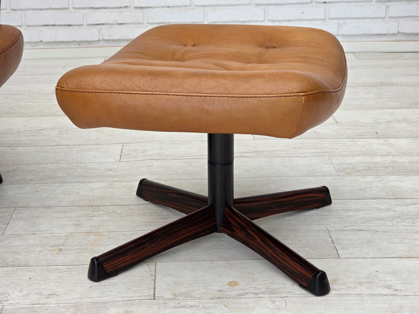 1970s, Swedish design by Gote Möbler, swivel chair with footstool, leather.