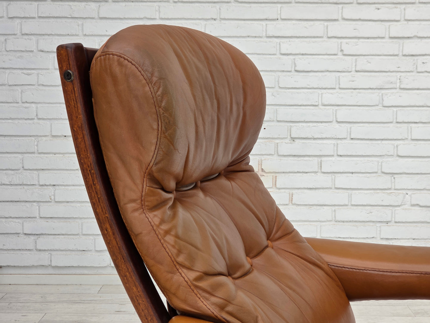 1970s, Swedish design by Gote Möbler, swivel chair with footstool, leather.