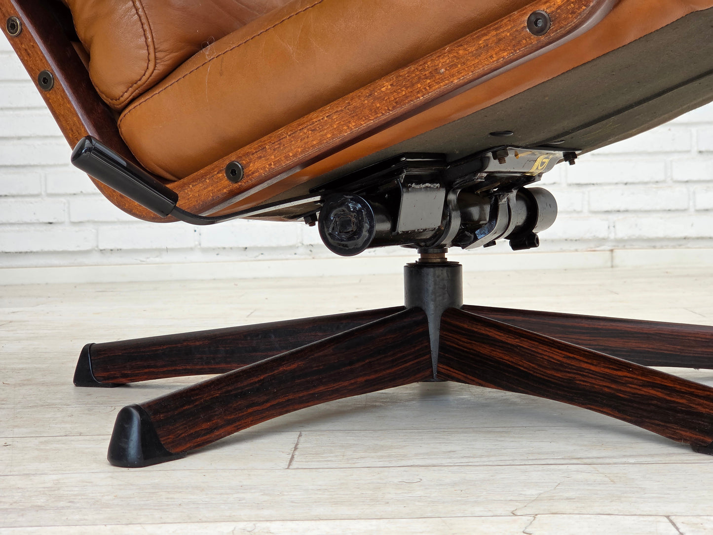 1970s, Swedish design by Gote Möbler, swivel chair with footstool, leather.