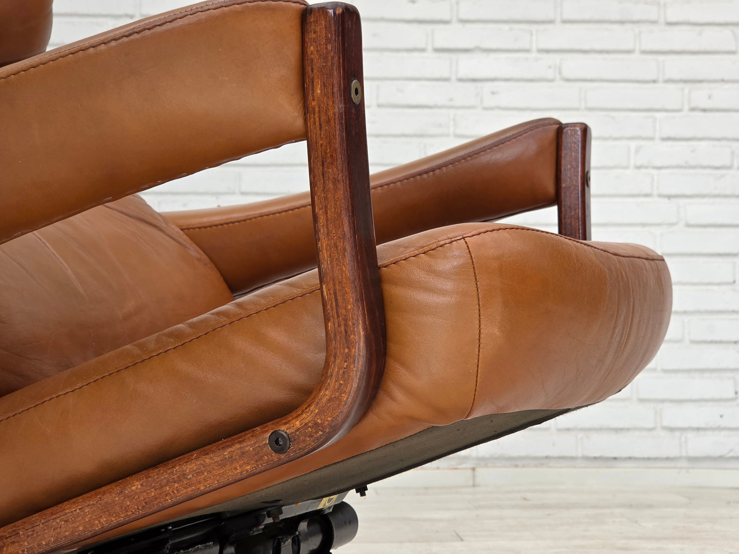 1970s, Swedish design by Gote Möbler, swivel chair with footstool, leather.