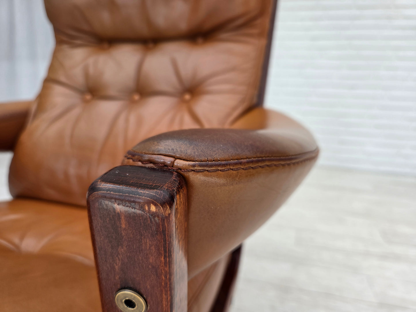 1970s, Swedish design by Gote Möbler, swivel chair with footstool, leather.