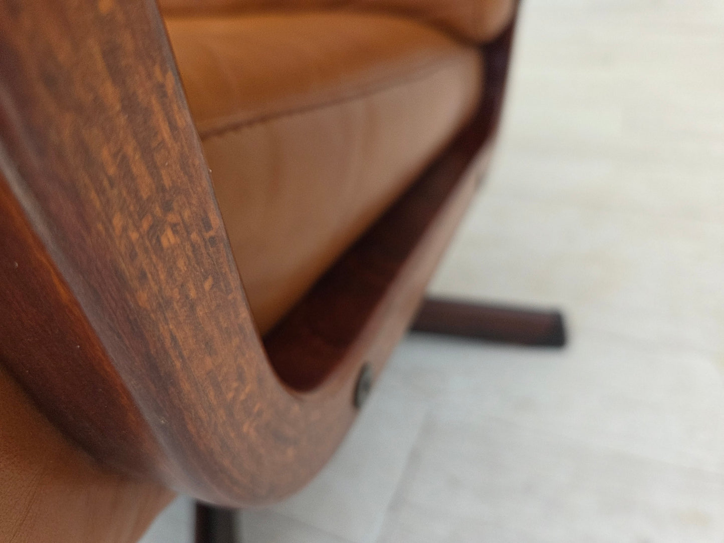 1970s, Swedish design by Gote Möbler, swivel chair with footstool, leather.