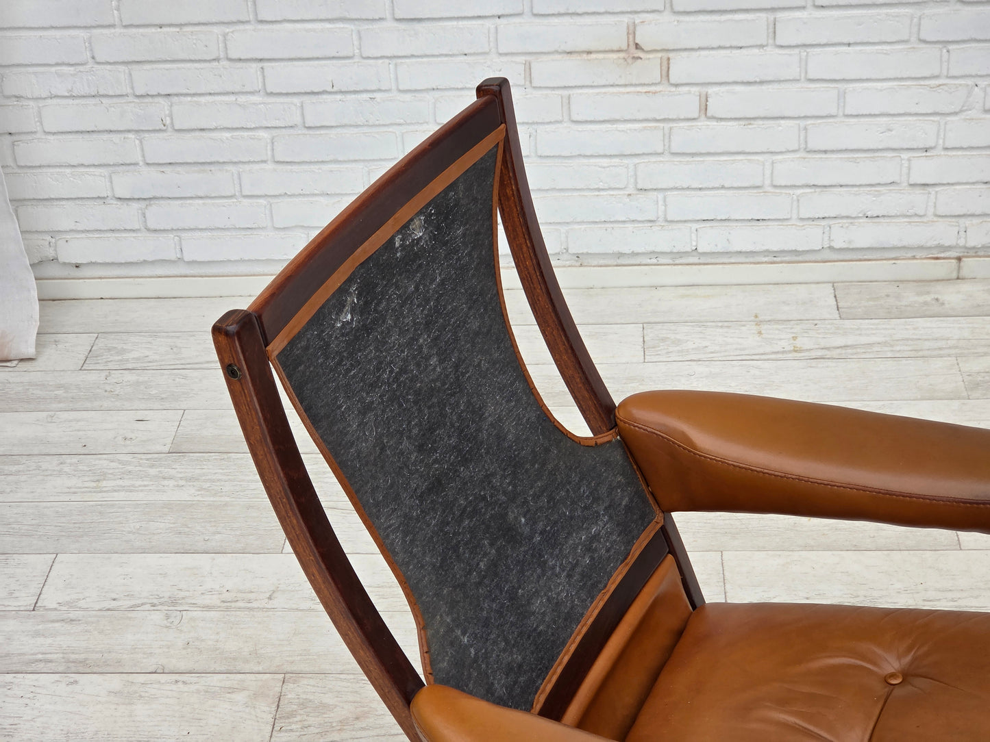 1970s, Swedish design by Gote Möbler, swivel chair with footstool, leather.