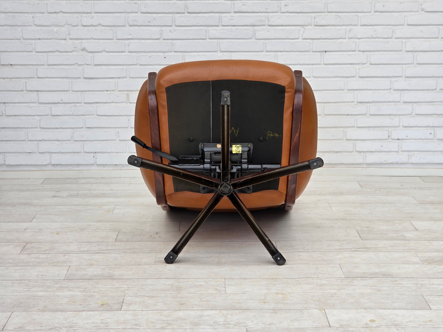 1970s, Swedish design by Gote Möbler, swivel chair with footstool, leather.