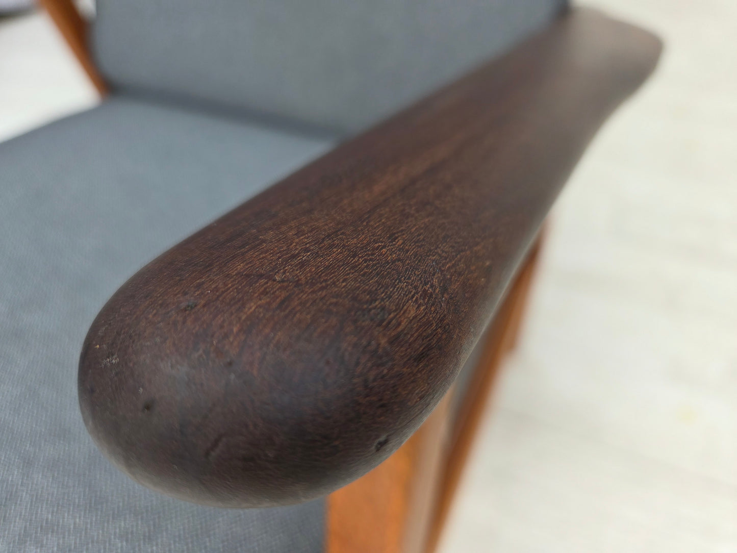 1970s, pair of Danish armchairs, reupholstered, furniture wool, teak and oak wood.