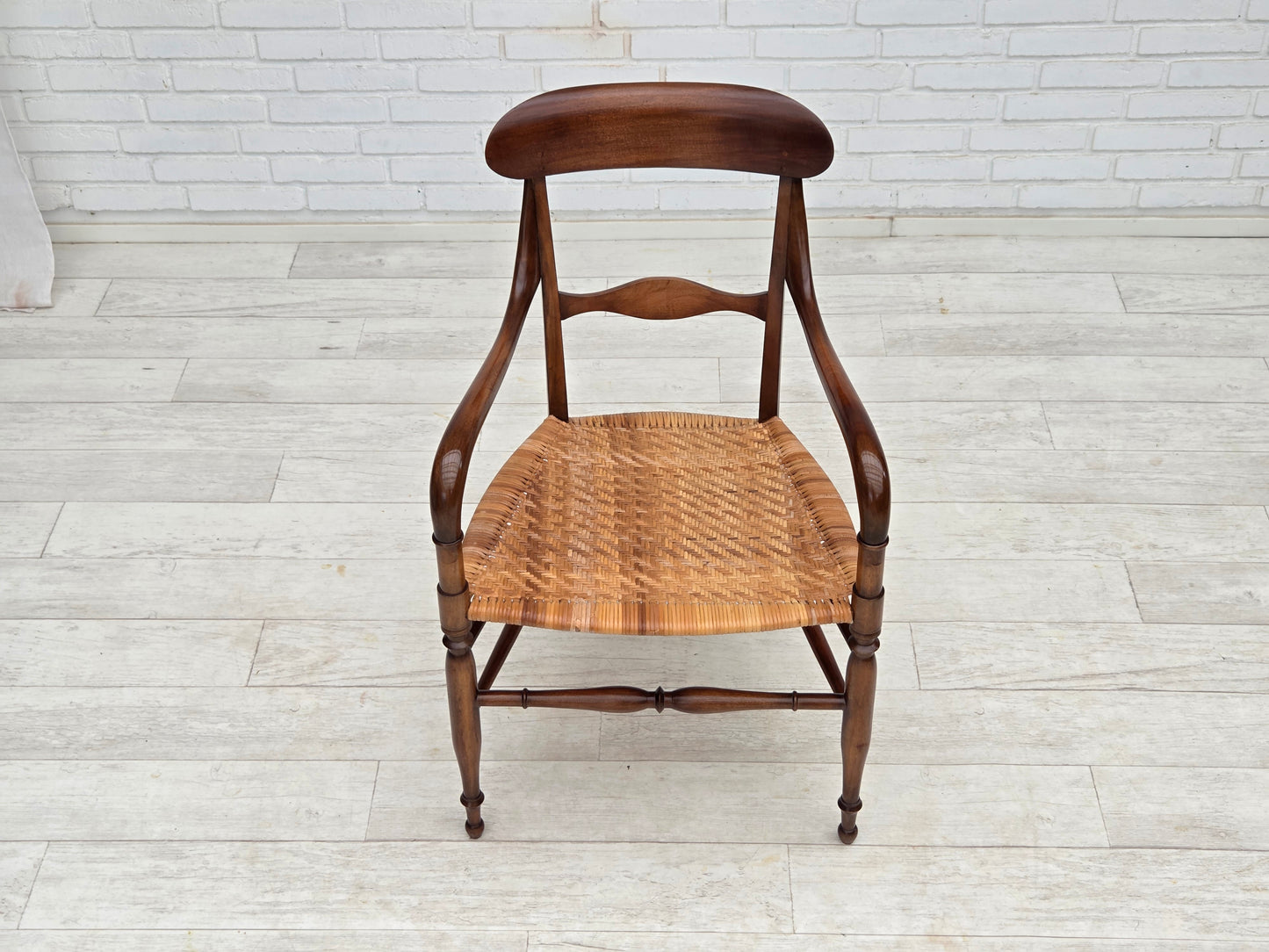 1970s, Italian design by Fratelli Levaggi, 2 armchairs, model "Campanino", cherry wood.