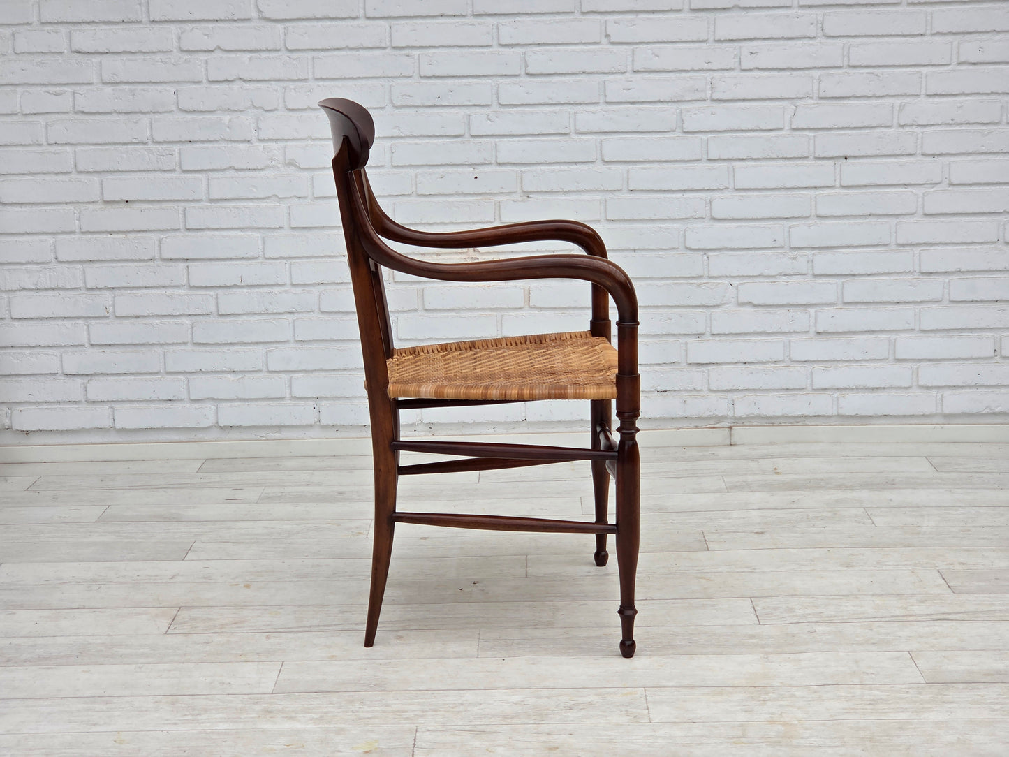 1970s, Italian design by Fratelli Levaggi, 2 armchairs, model "Campanino", cherry wood.