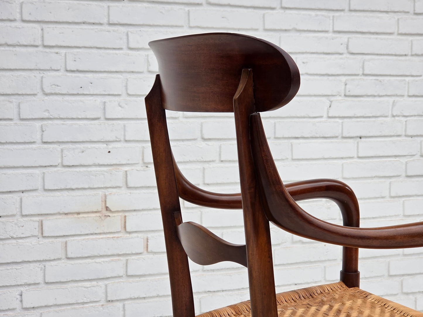 1970s, Italian design by Fratelli Levaggi, 2 armchairs, model "Campanino", cherry wood.