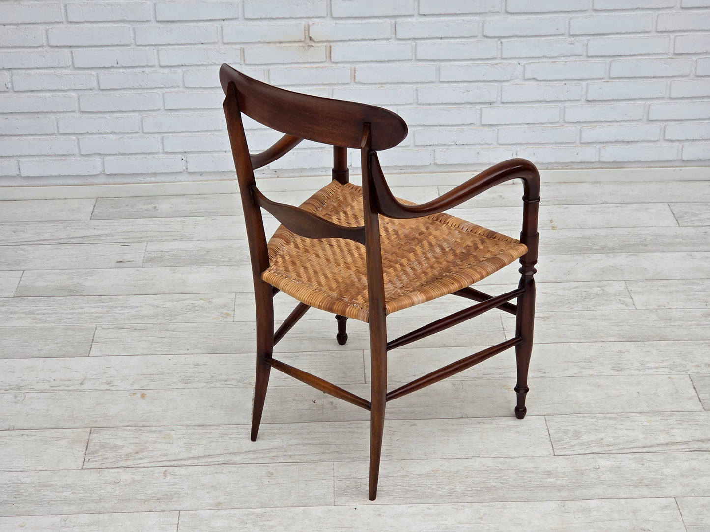 1970s, Italian design by Fratelli Levaggi, 2 armchairs, model "Campanino", cherry wood.