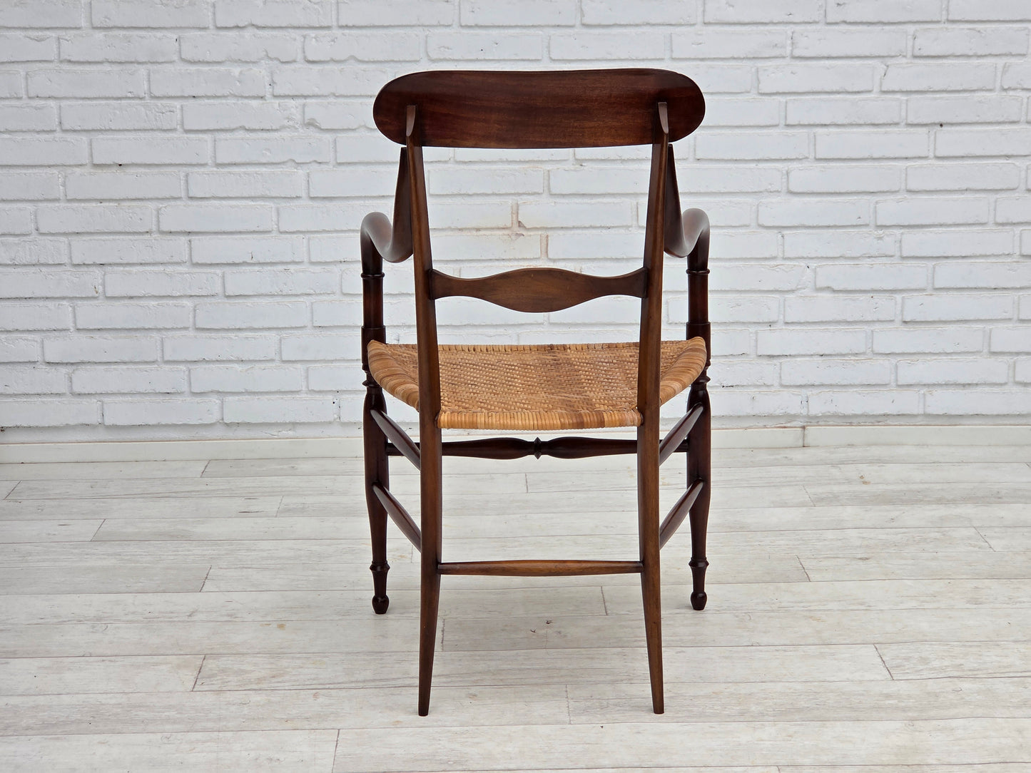 1970s, Italian design by Fratelli Levaggi, 2 armchairs, model "Campanino", cherry wood.