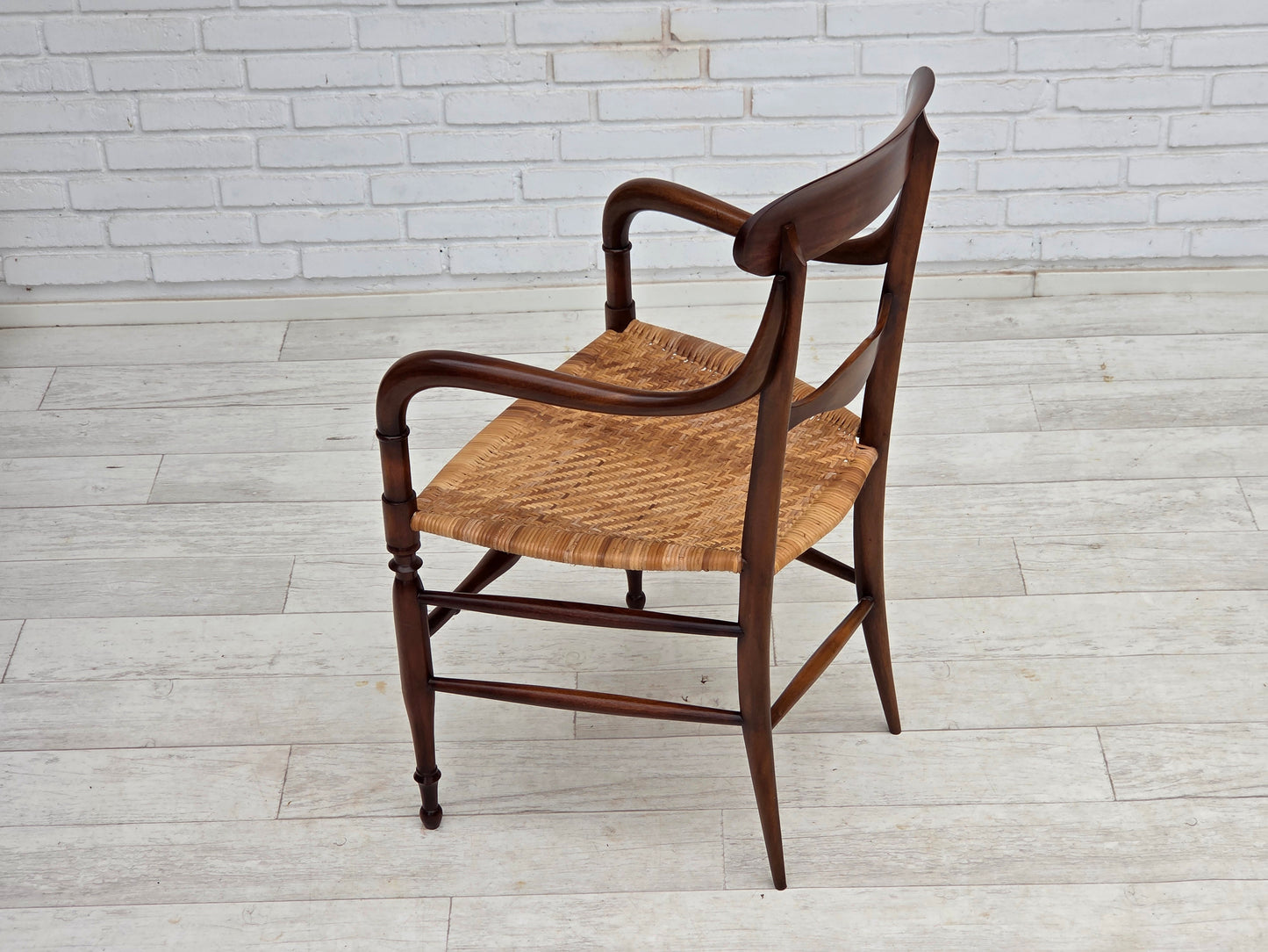 1970s, Italian design by Fratelli Levaggi, 2 armchairs, model "Campanino", cherry wood.