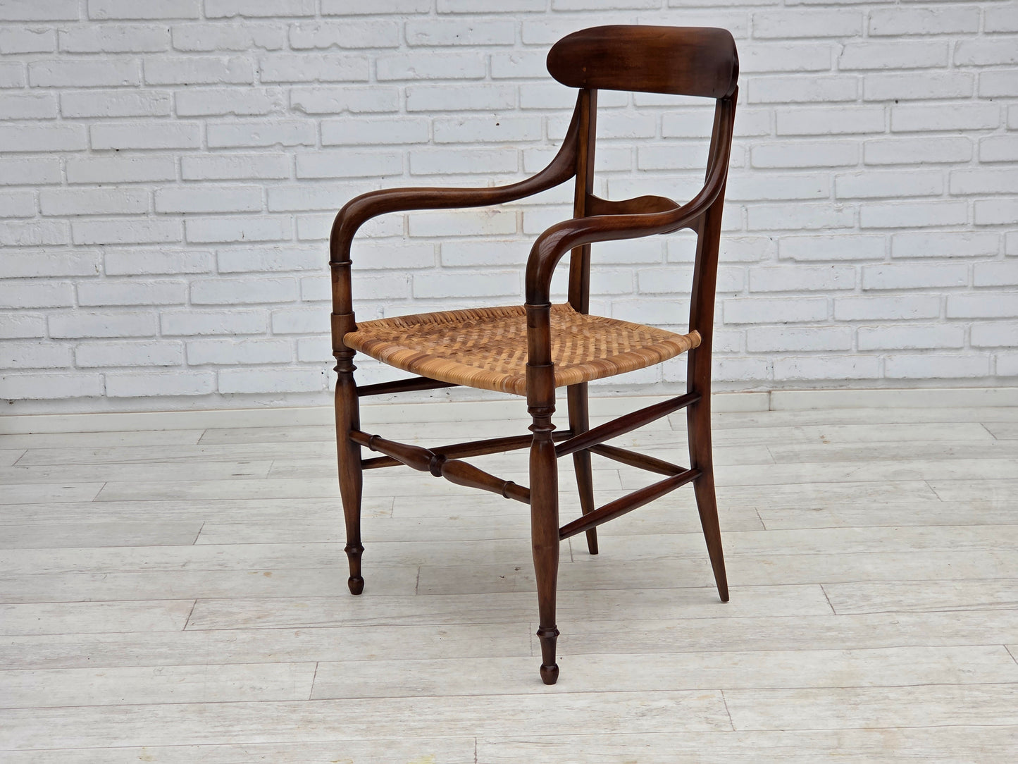 1970s, Italian design by Fratelli Levaggi, 2 armchairs, model "Campanino", cherry wood.