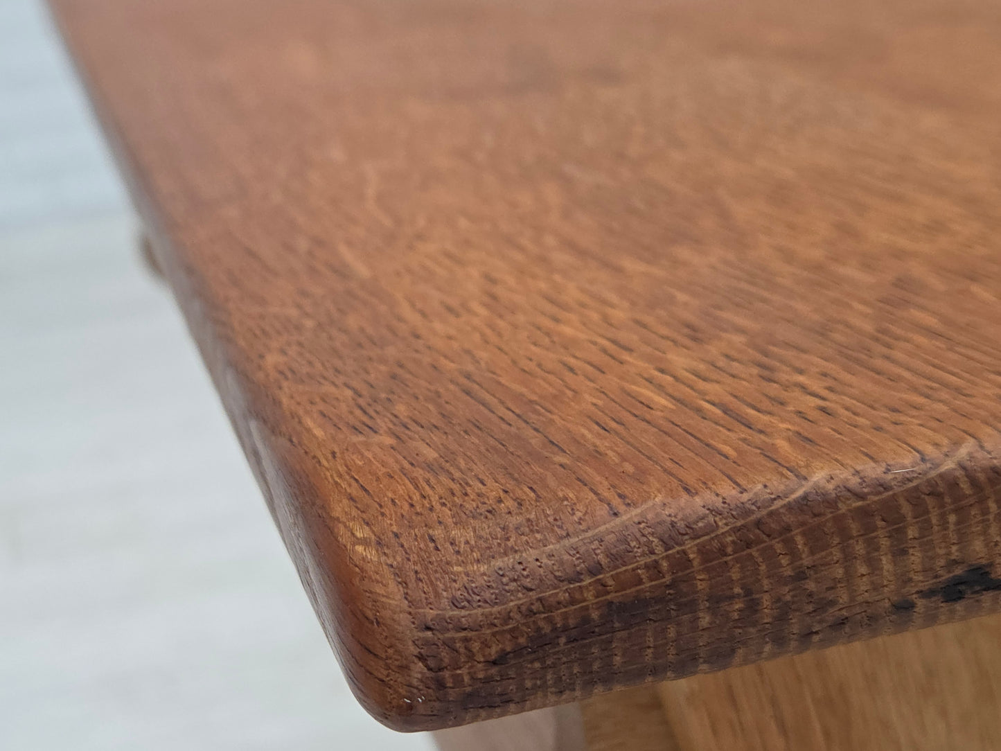 1970s, Scandinavian side table with drawers, solid oak wood, rattan.