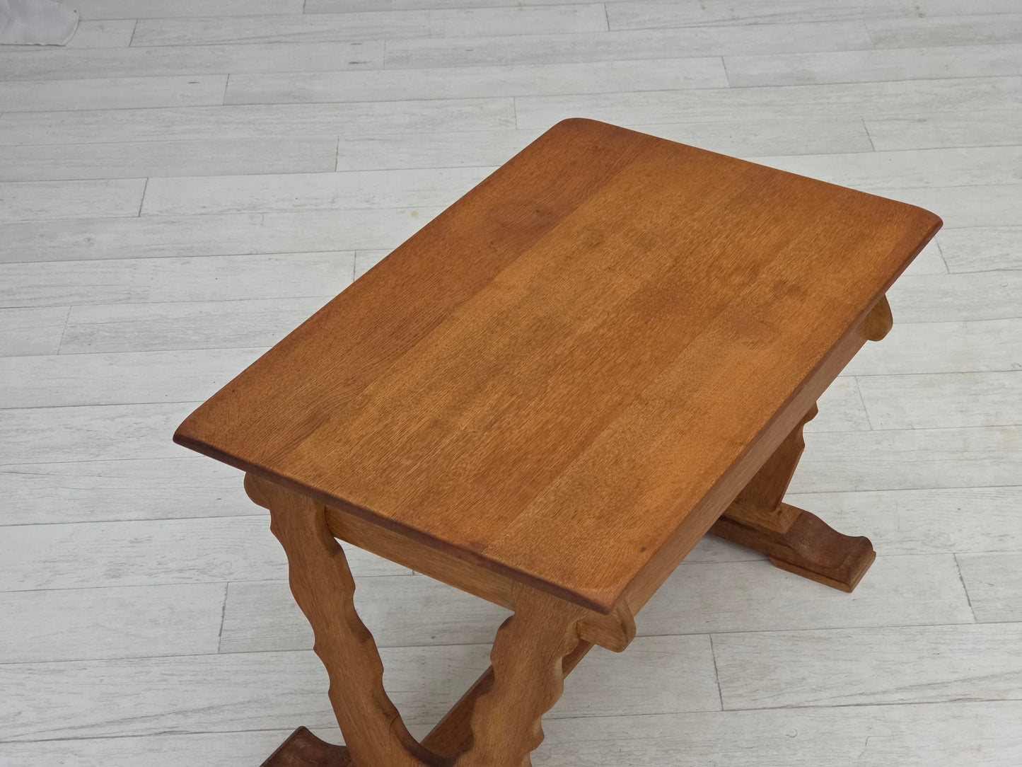 1970s, Scandinavian side table with drawers, solid oak wood, rattan.