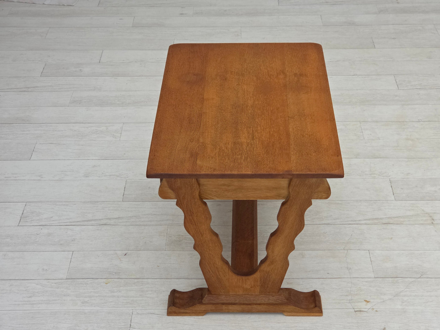1970s, Scandinavian side table with drawers, solid oak wood, rattan.