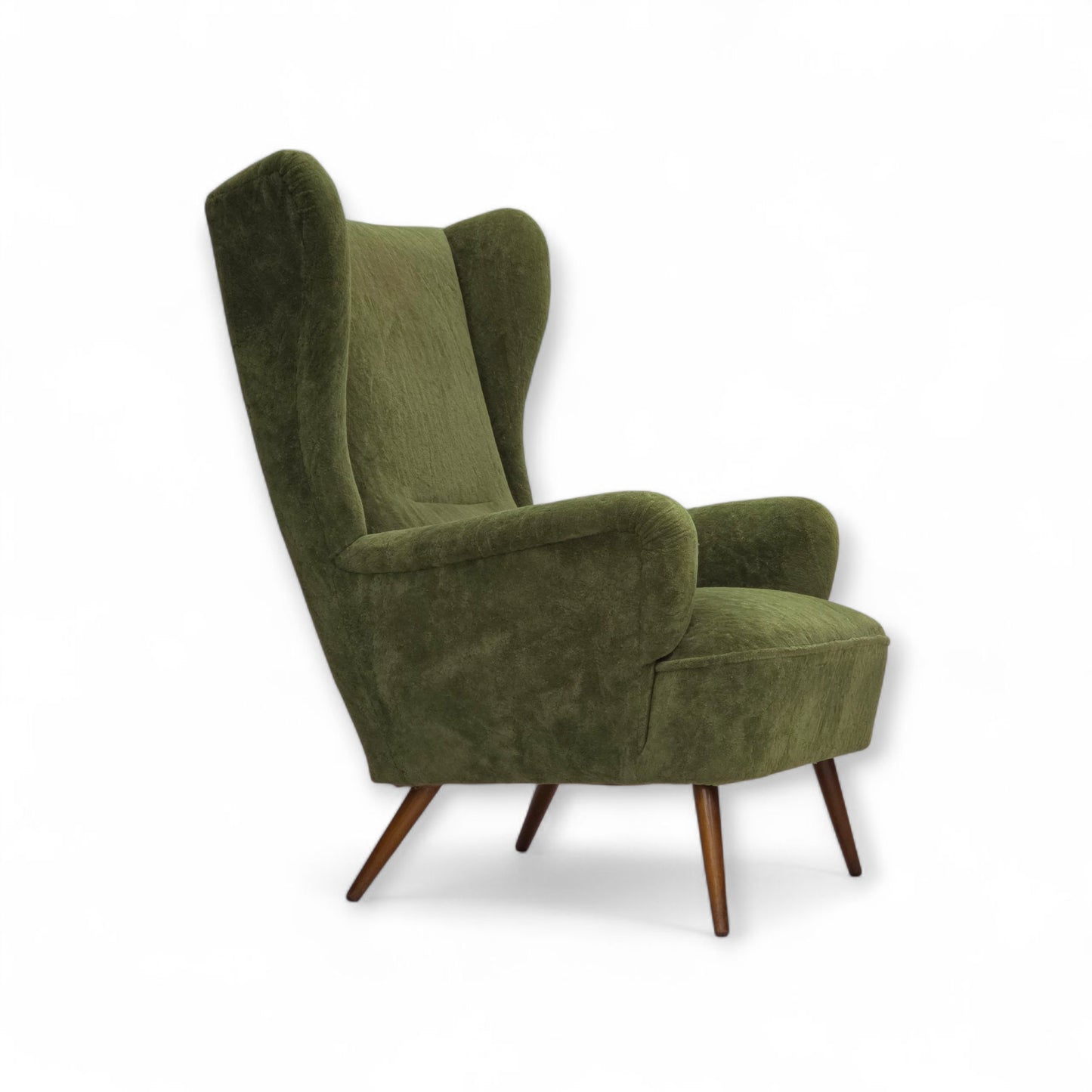 1960s, Scandinavian design, highback armchair, furniture velour, beech wood legs.