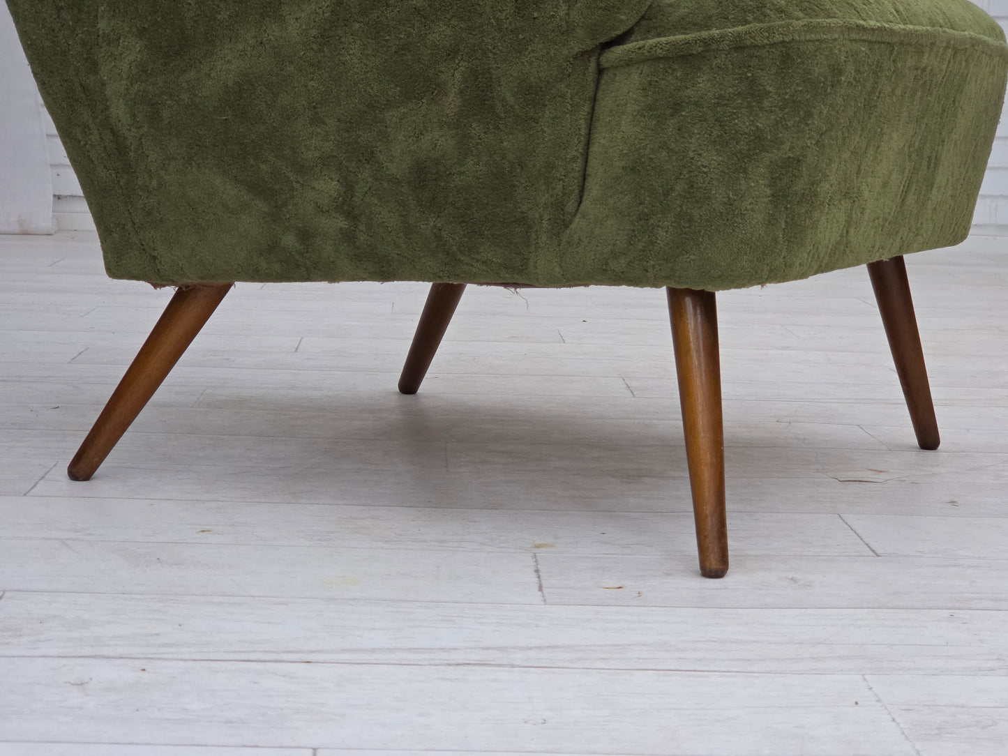 1960s, Scandinavian design, highback armchair, furniture velour, beech wood legs.