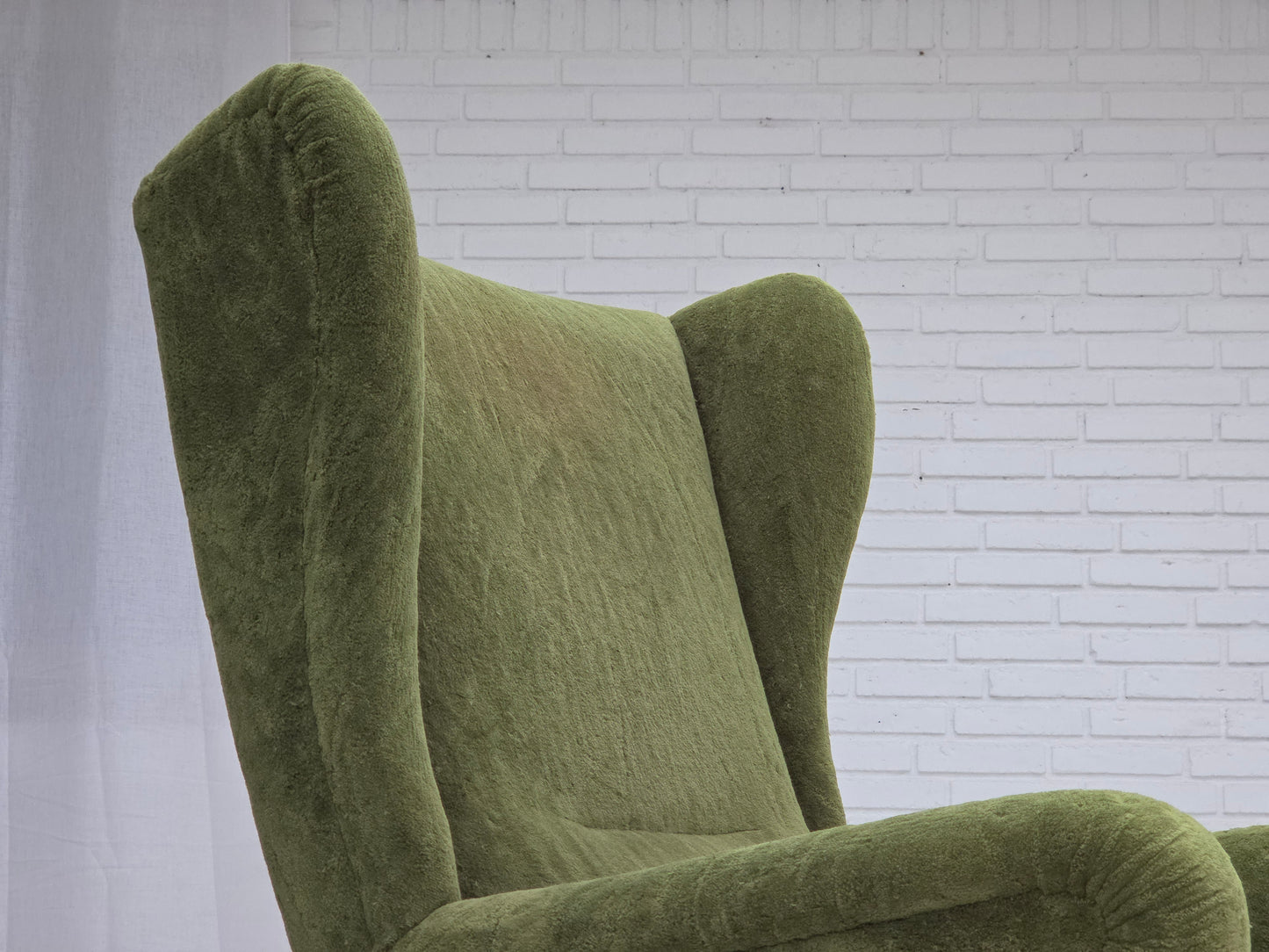 1960s, Scandinavian design, highback armchair, furniture velour, beech wood legs.