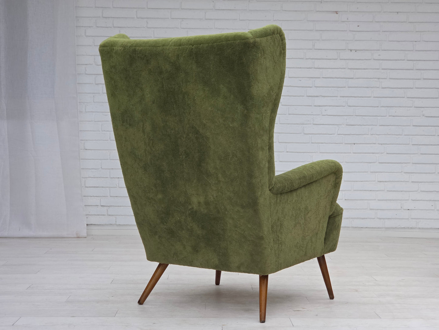 1960s, Scandinavian design, highback armchair, furniture velour, beech wood legs.