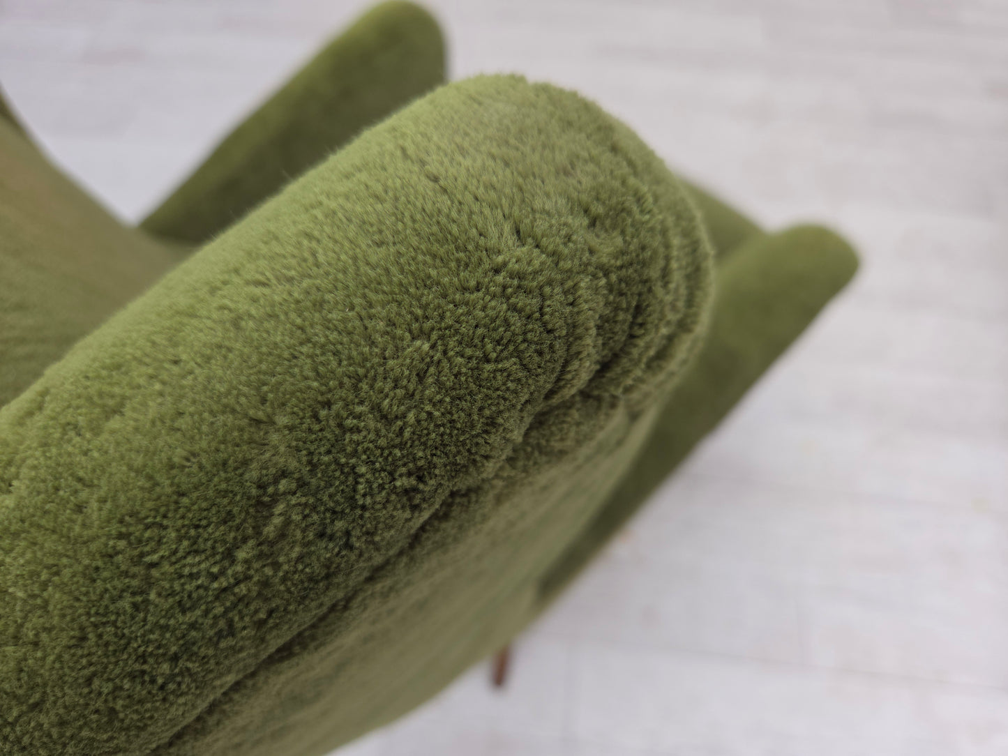 1960s, Scandinavian design, highback armchair, furniture velour, beech wood legs.