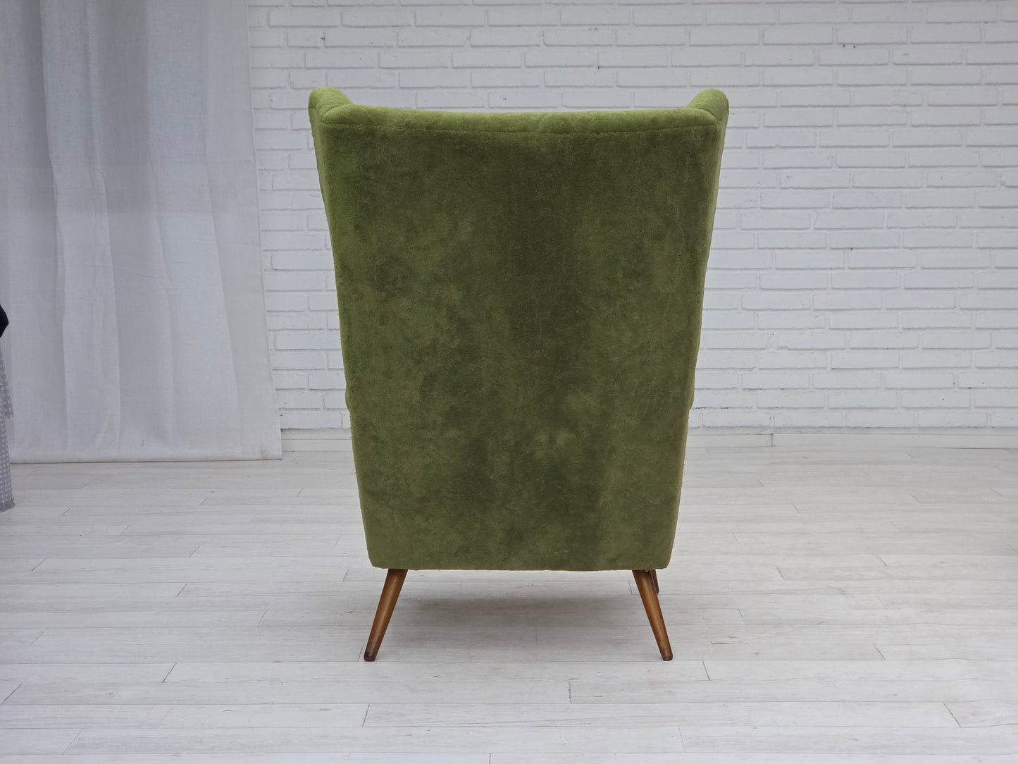1960s, Scandinavian design, highback armchair, furniture velour, beech wood legs.