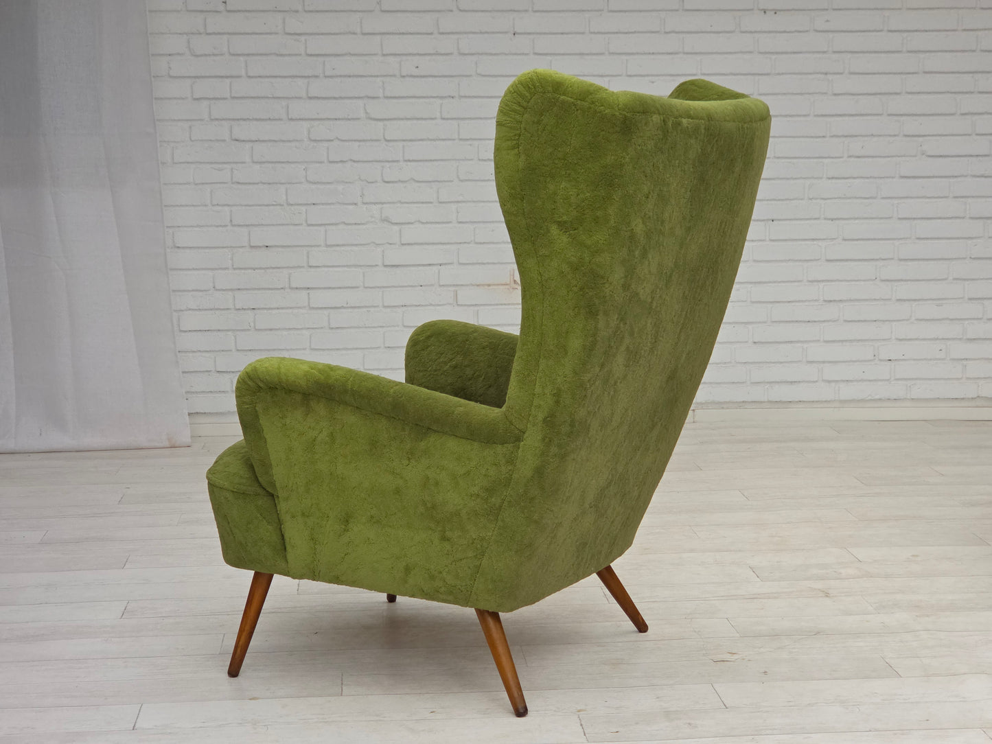 1960s, Scandinavian design, highback armchair, furniture velour, beech wood legs.