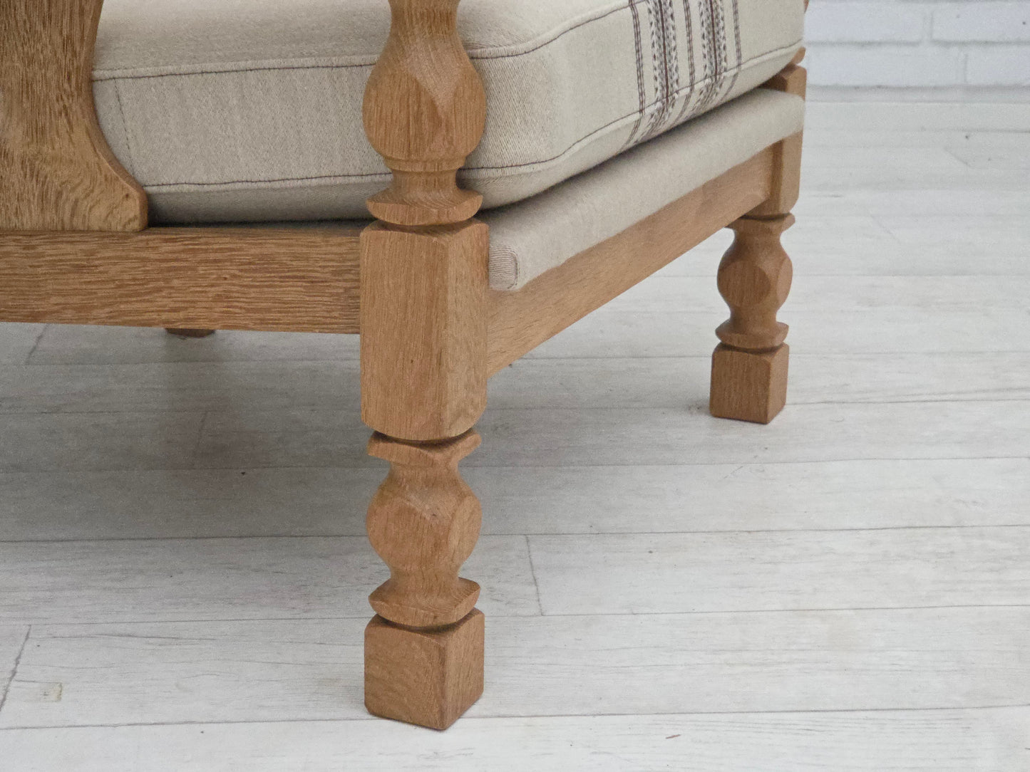 1970s, Danish armchair, furniture wool, solid oak wood.