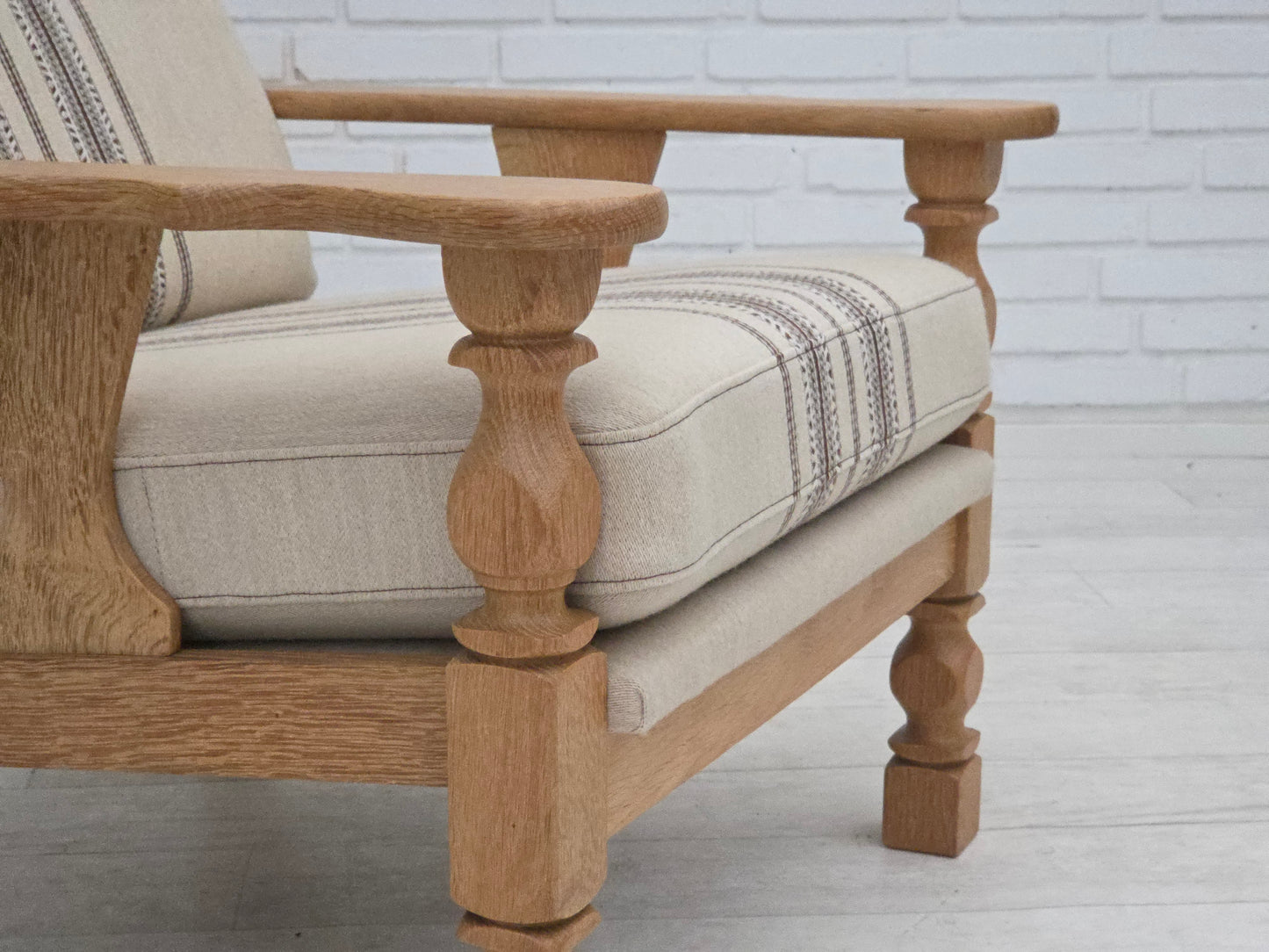 1970s, Danish armchair, furniture wool, solid oak wood.