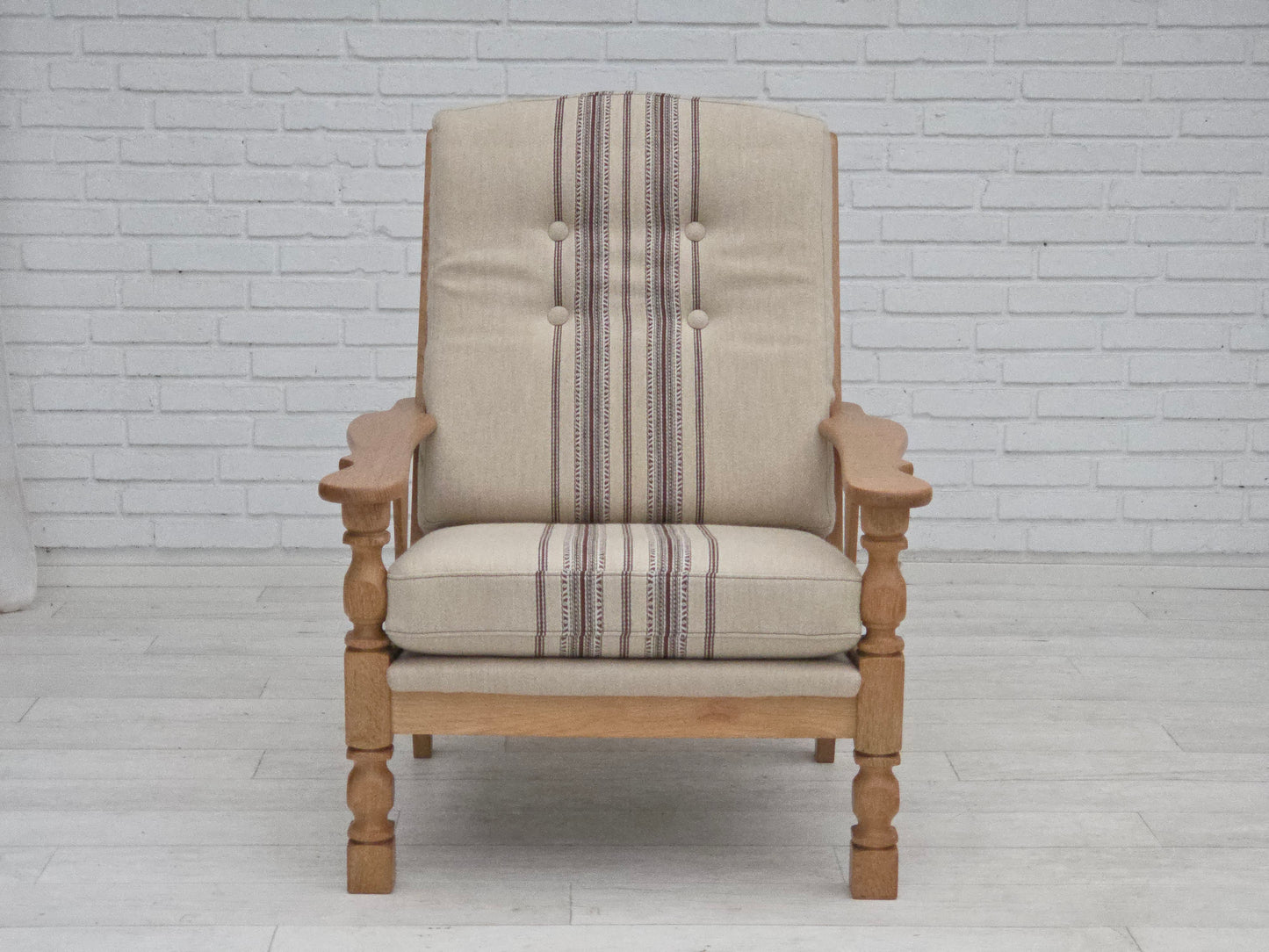 1970s, Danish armchair, furniture wool, solid oak wood.