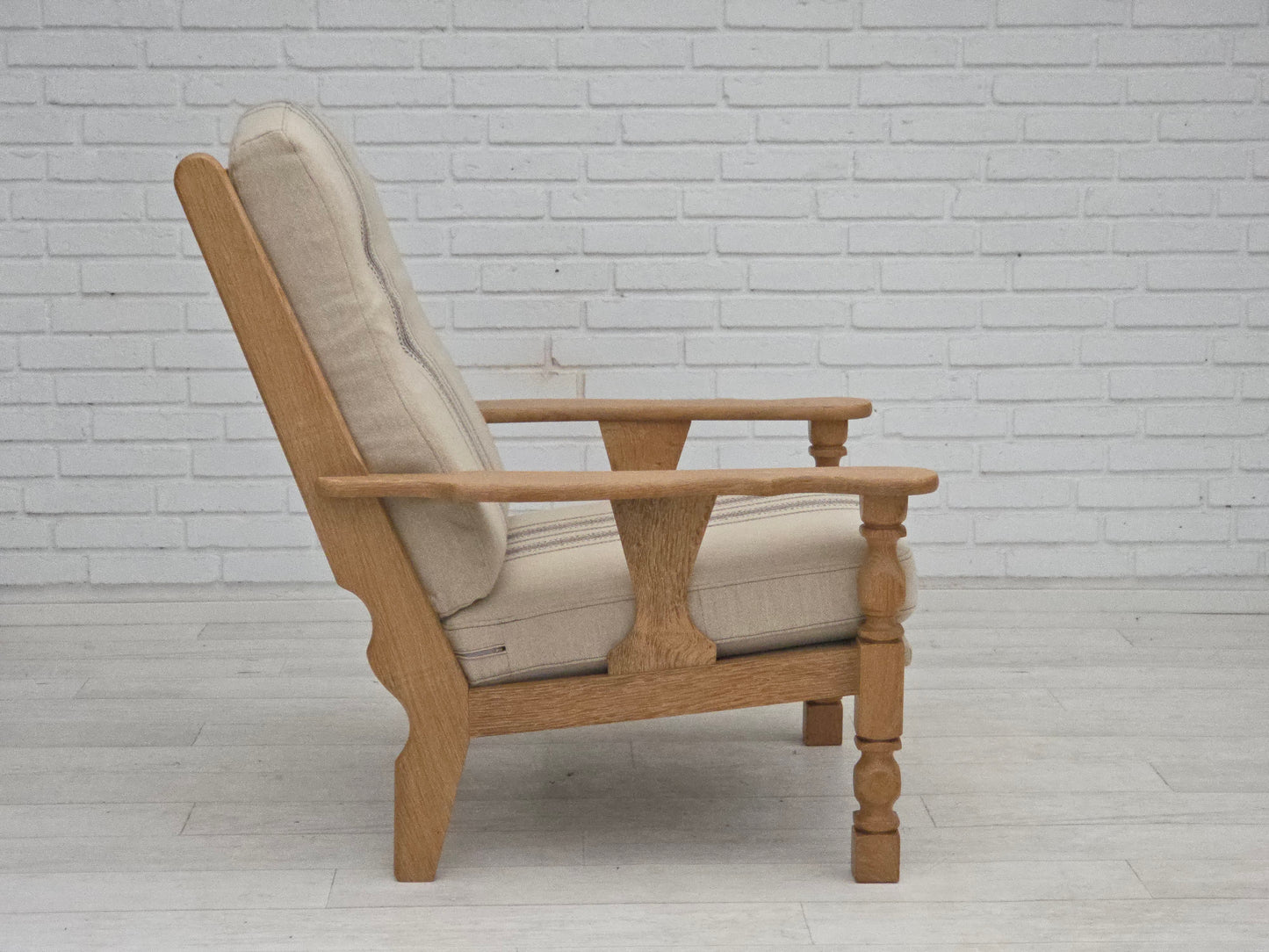 1970s, Danish armchair, furniture wool, solid oak wood.
