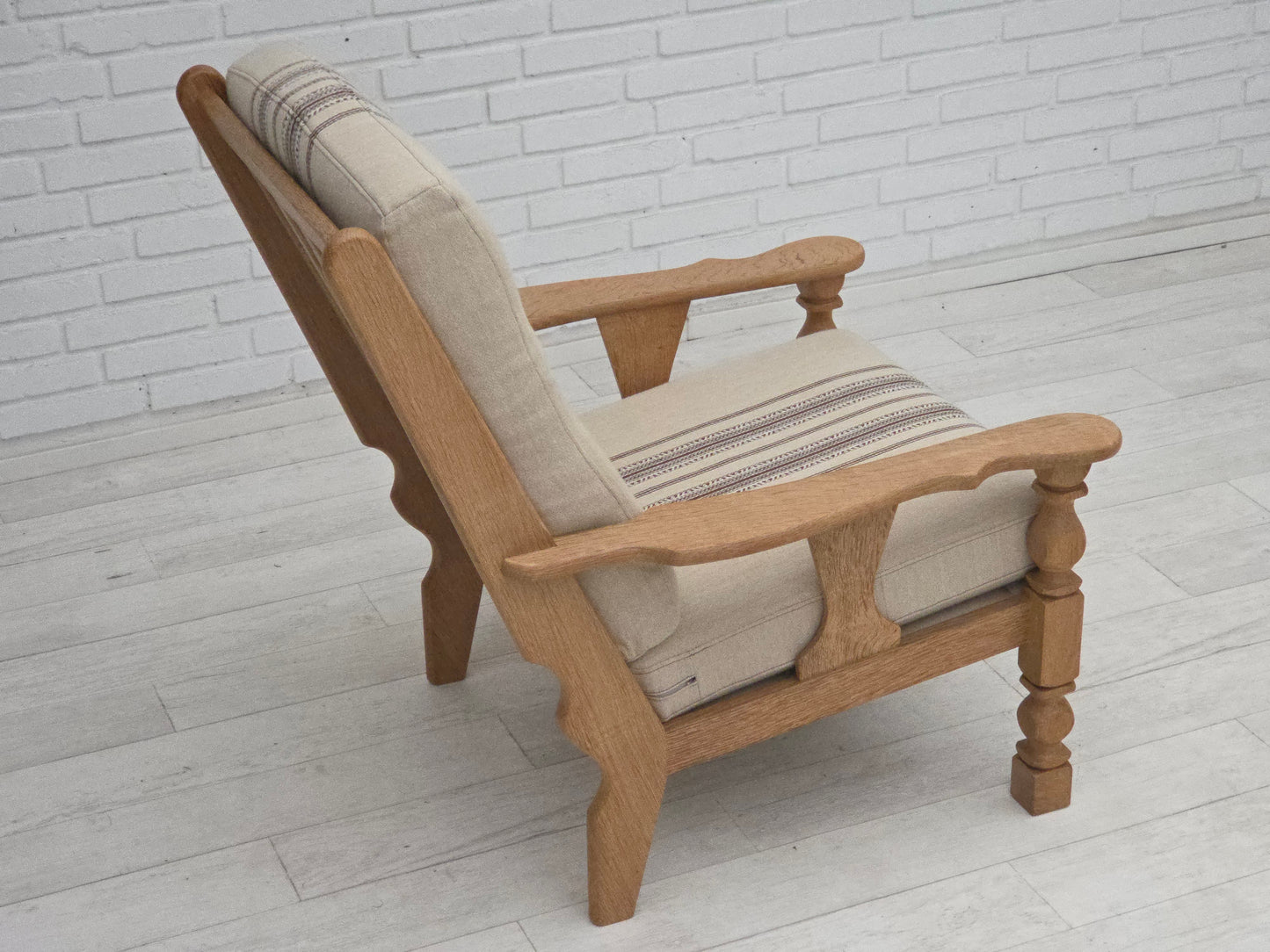1970s, Danish armchair, furniture wool, solid oak wood.