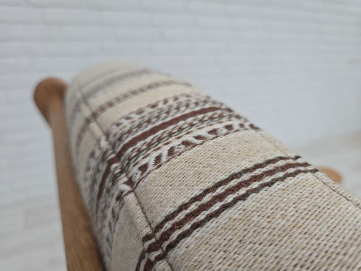 1970s, Danish armchair, furniture wool, solid oak wood.