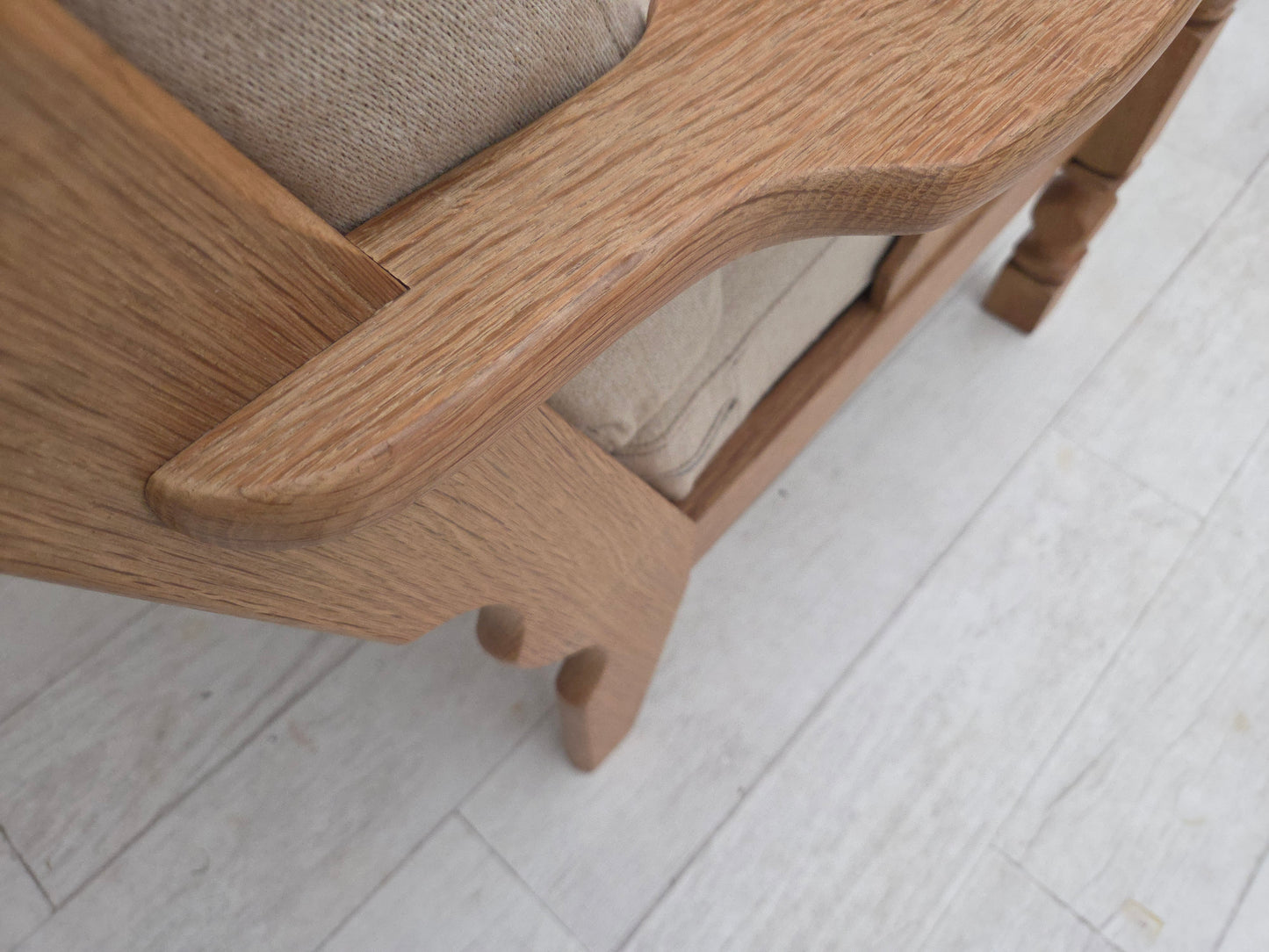 1970s, Danish armchair, furniture wool, solid oak wood.