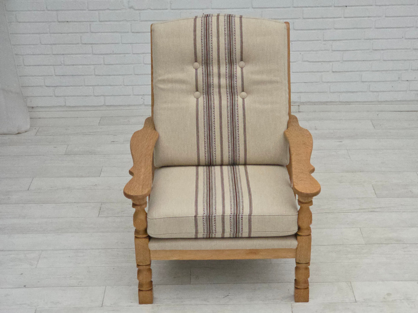 1970s, Danish armchair, furniture wool, solid oak wood.