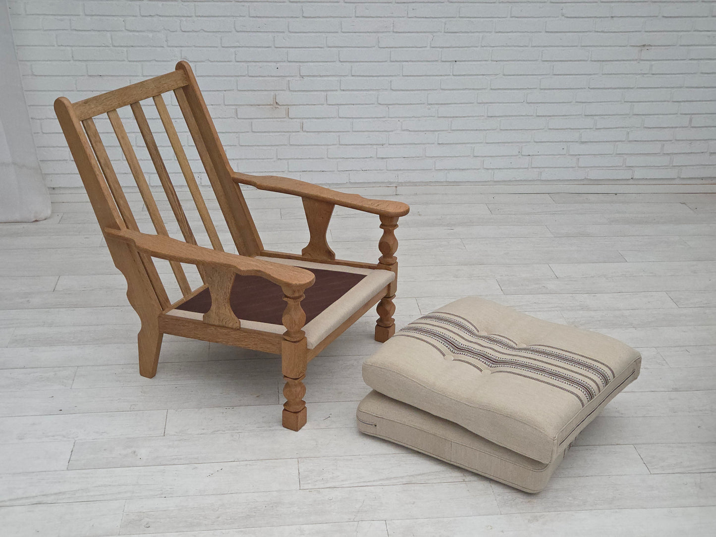 1970s, Danish armchair, furniture wool, solid oak wood.