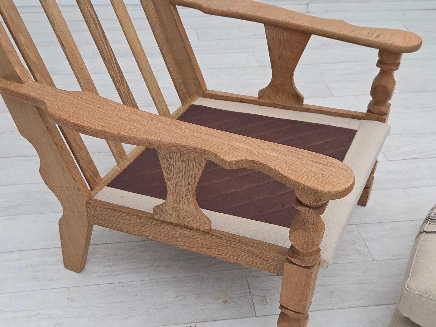 1970s, Danish armchair, furniture wool, solid oak wood.