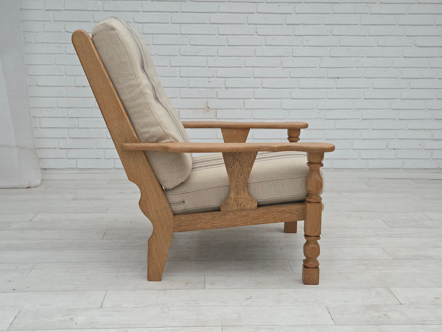 1970s, Danish armchair, furniture wool, solid oak wood.