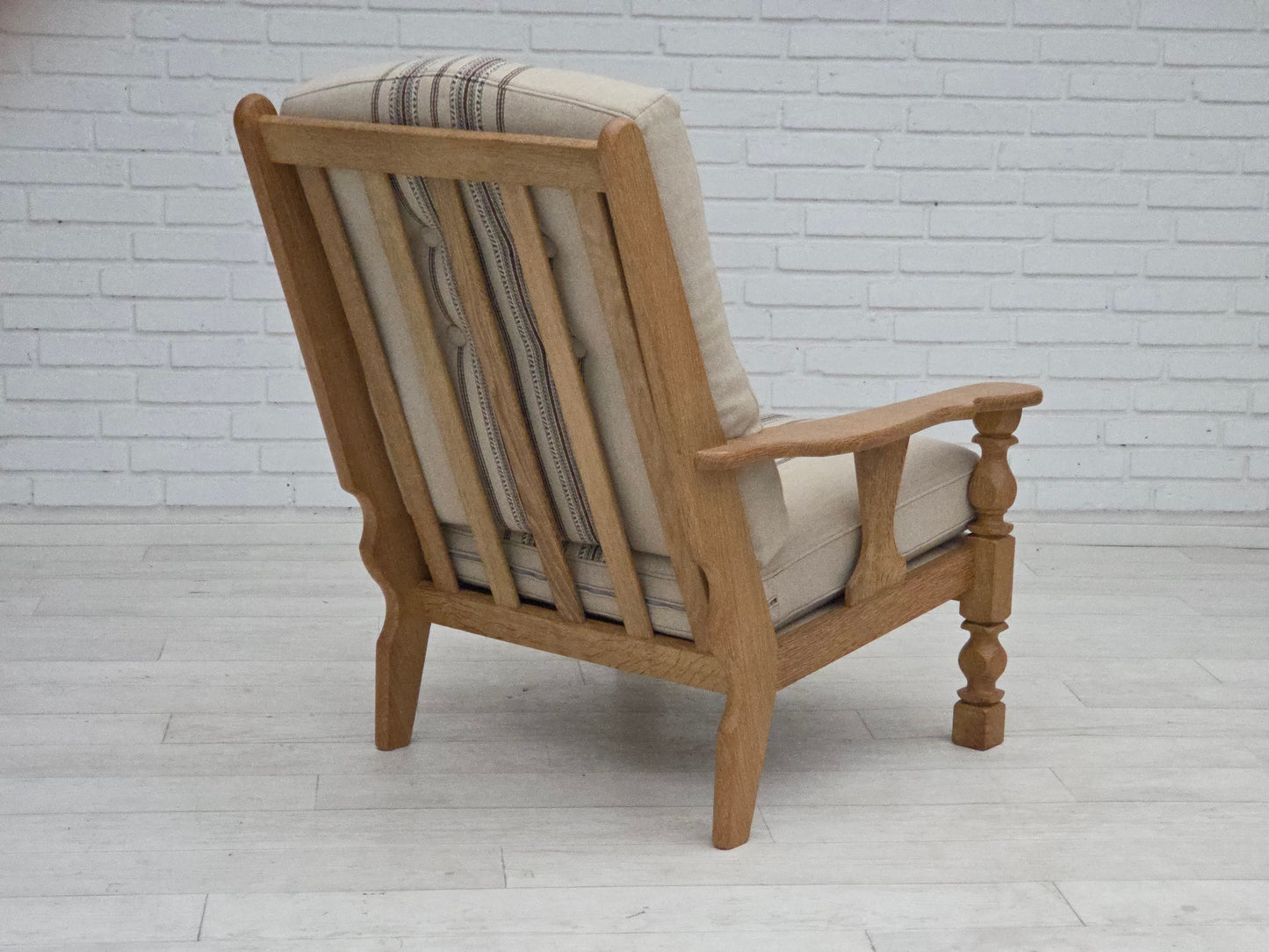 1970s, Danish armchair, furniture wool, solid oak wood.