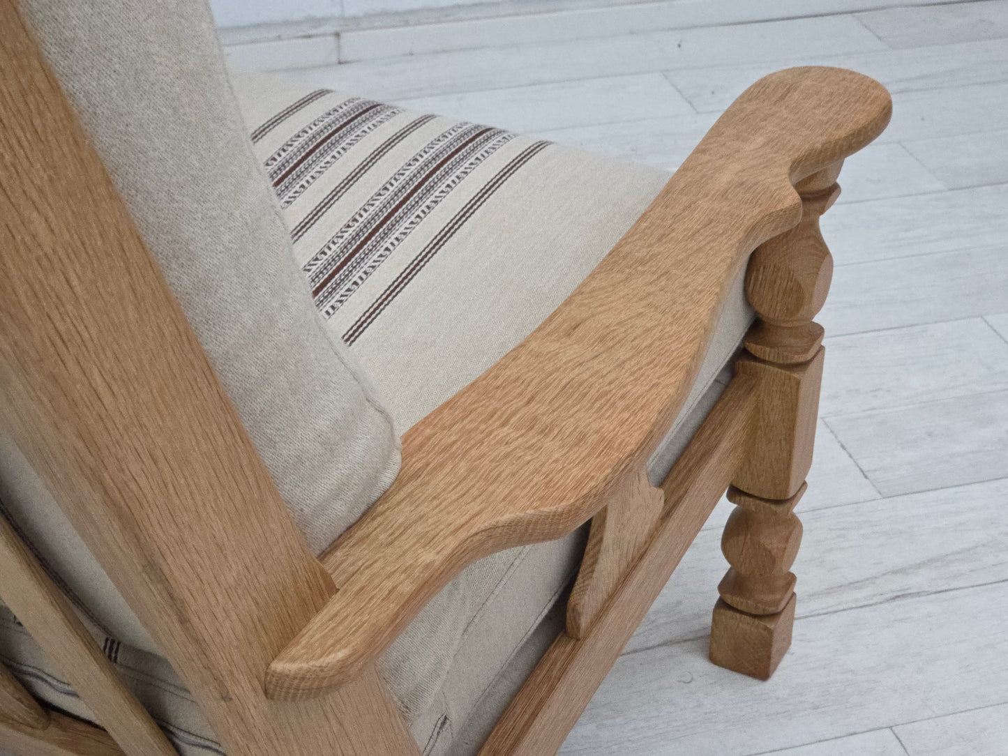 1970s, Danish armchair, furniture wool, solid oak wood.