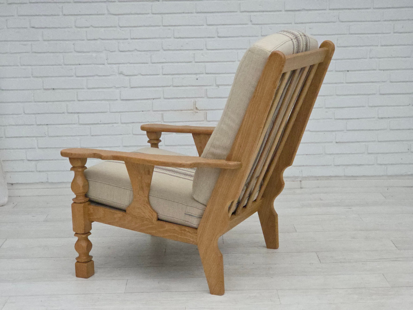 1970s, Danish armchair, furniture wool, solid oak wood.