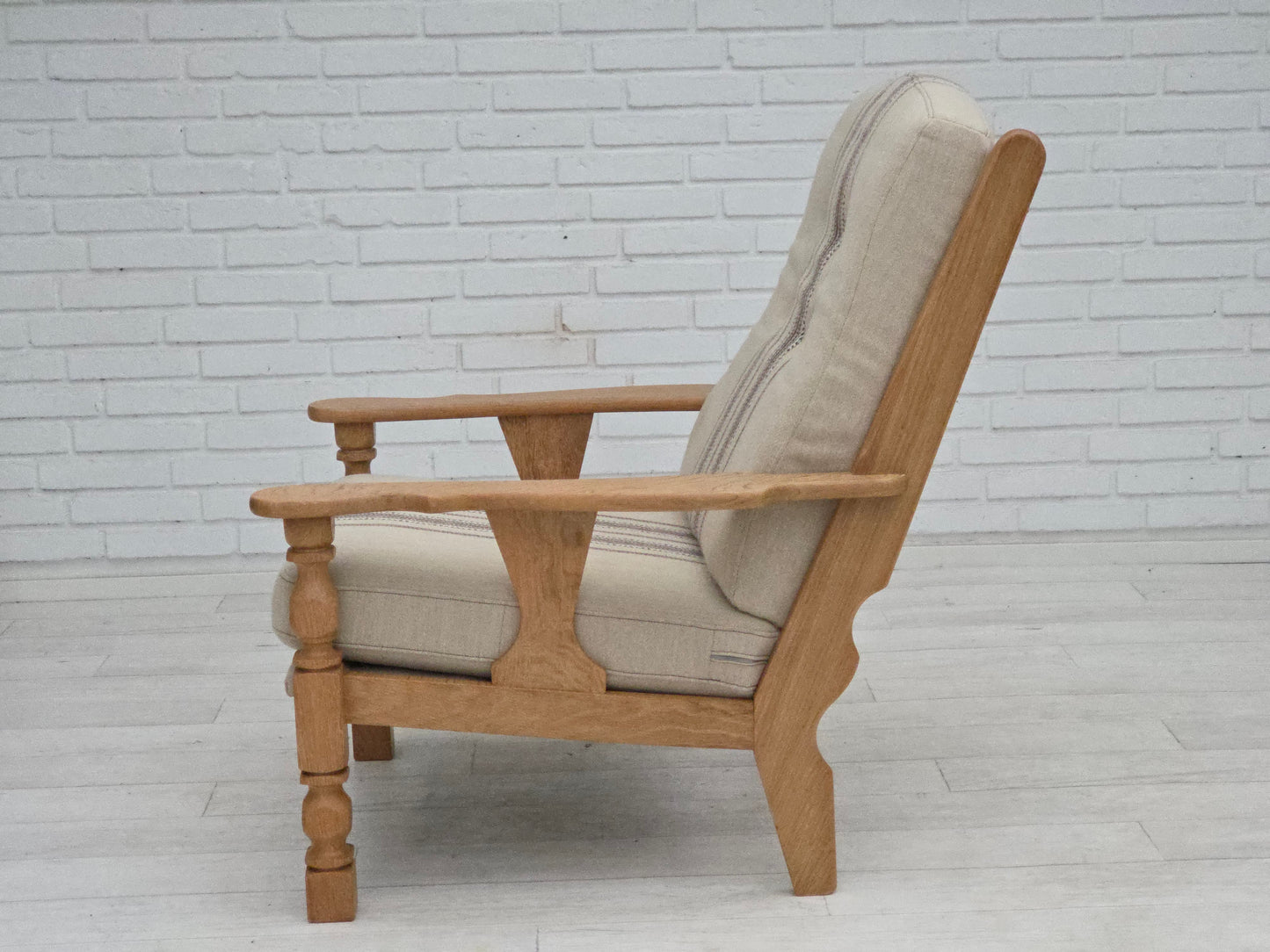 1970s, Danish armchair, furniture wool, solid oak wood.