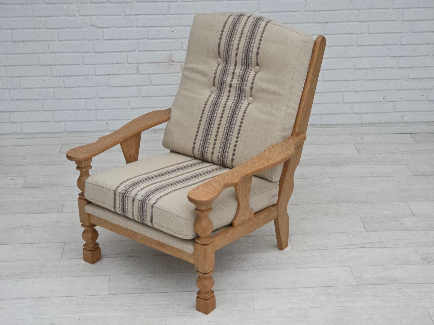 1970s, Danish armchair, furniture wool, solid oak wood.