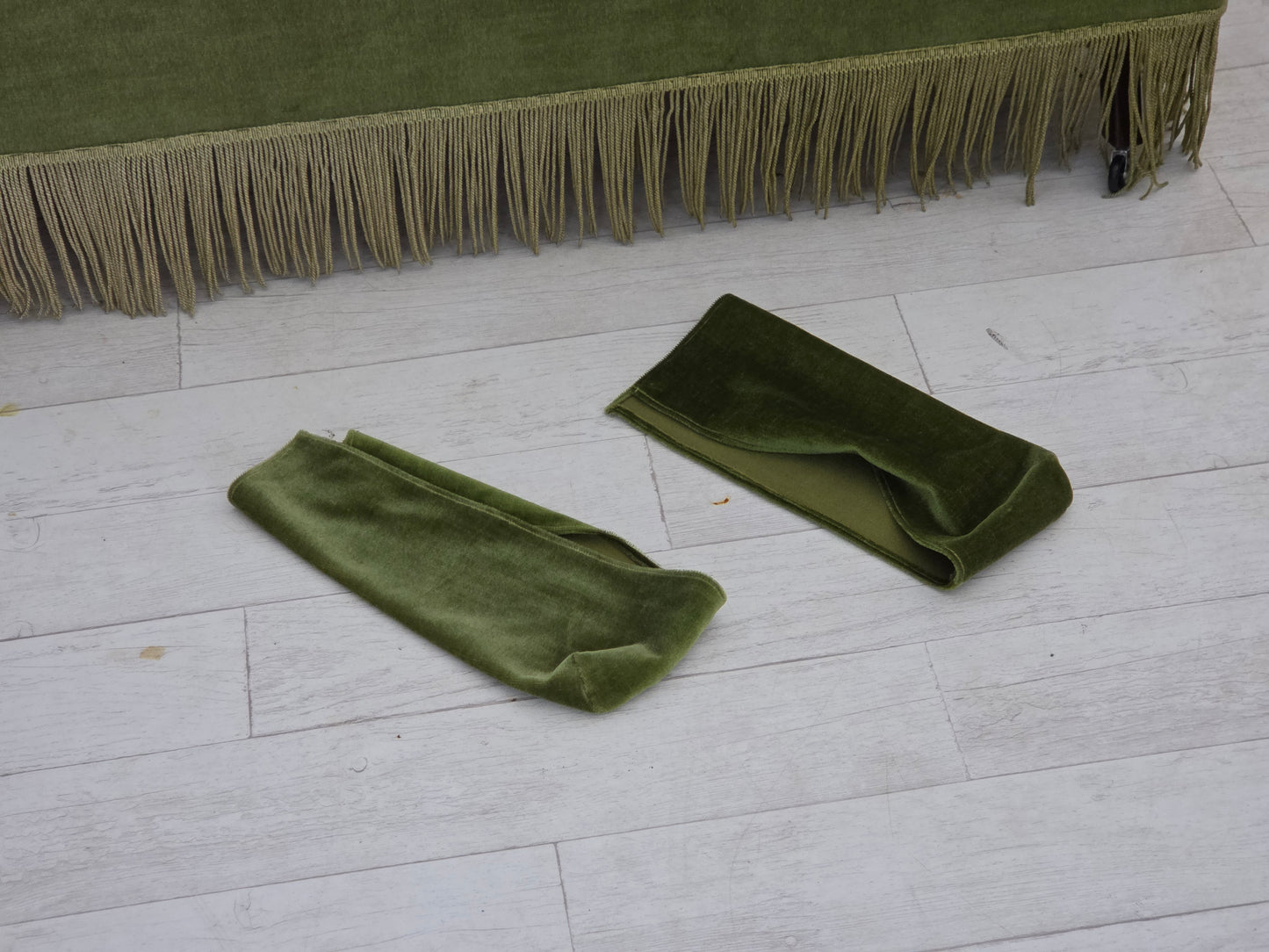 1970s, Danish 2-seater sofa, green furniture velour, beech wood legs.