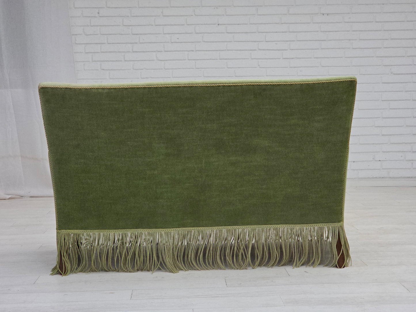 1970s, Danish 2-seater sofa, green furniture velour, beech wood legs.