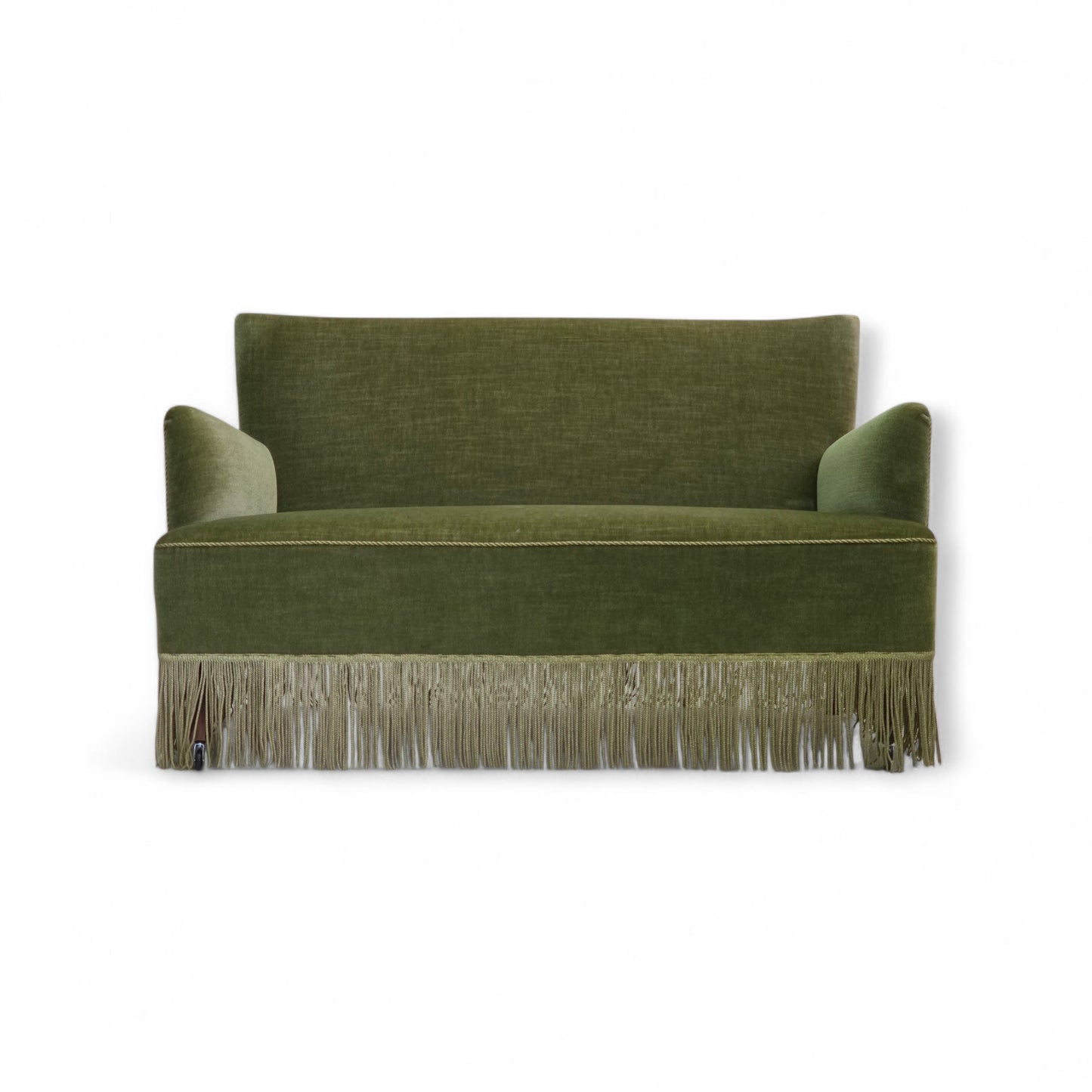1970s, Danish 2-seater sofa, green furniture velour, beech wood legs.