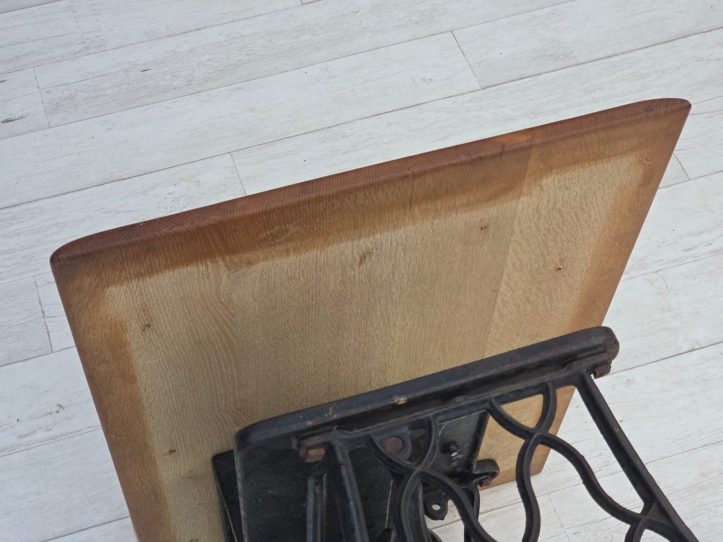 1930s, Singer sewing machine table, solid oak wood, cast iron.