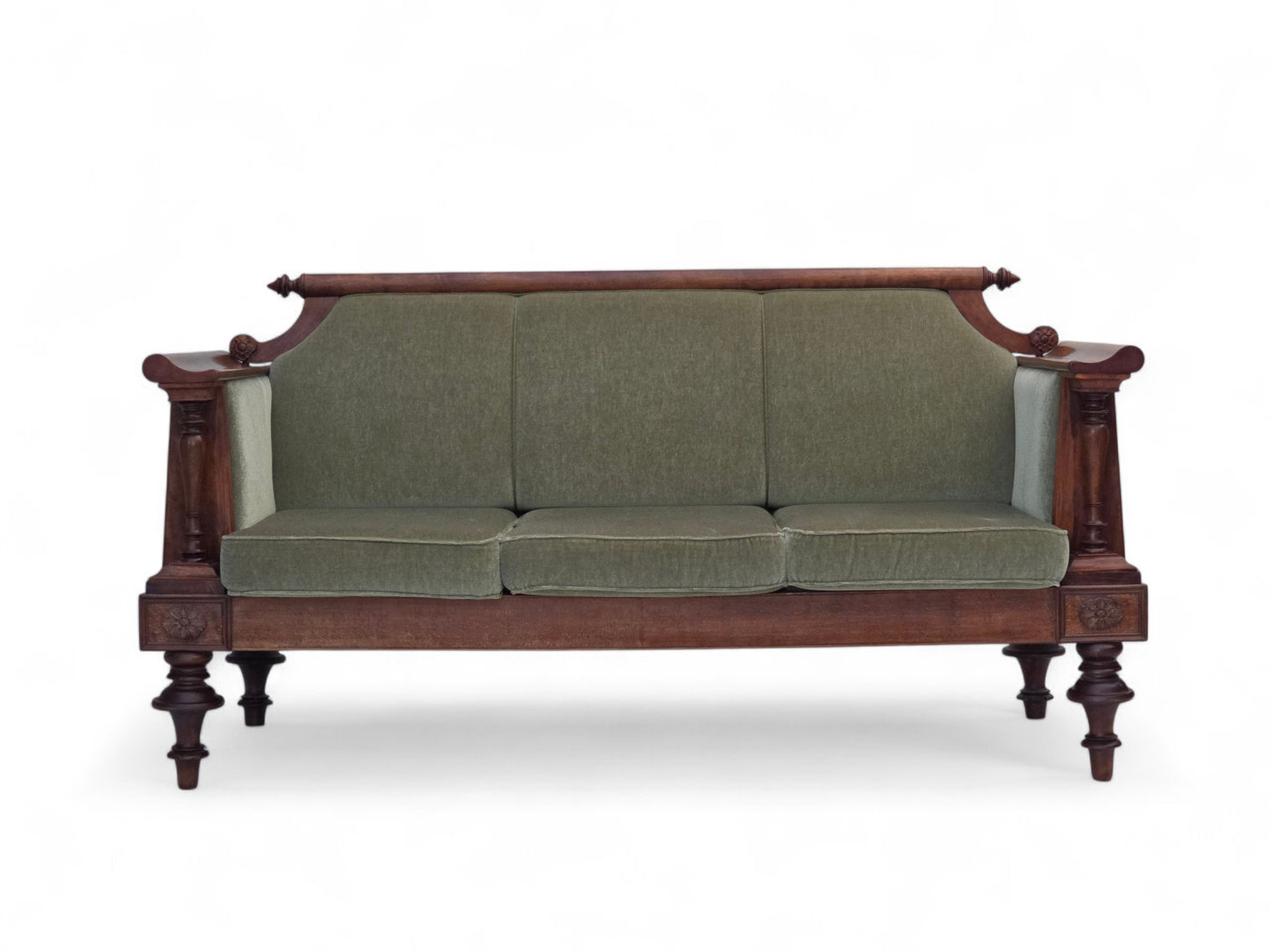 1930s, Danish 3 seater antique sofa, furniture velour, ash wood, reupholstered.