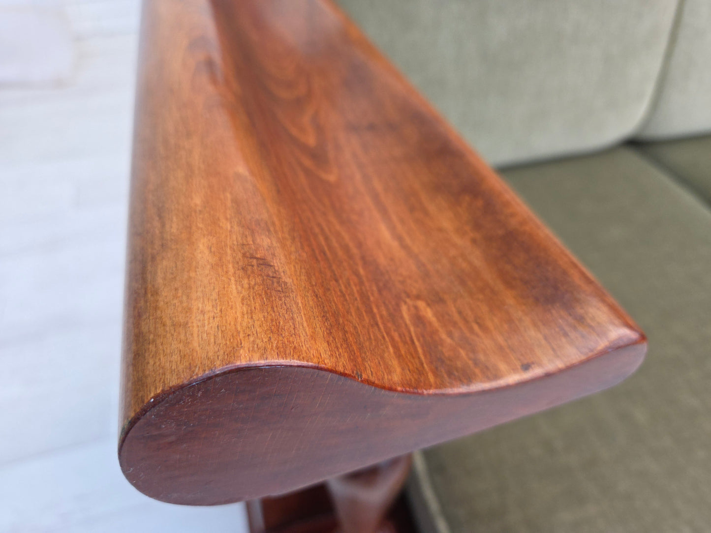 1930s, Danish 3 seater antique sofa, furniture velour, ash wood, reupholstered.