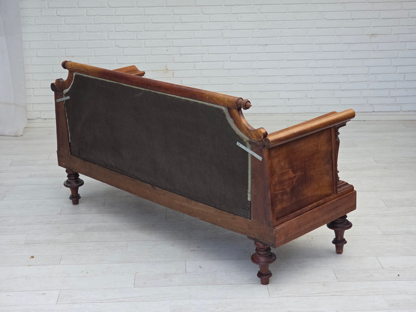 1930s, Danish 3 seater antique sofa, furniture velour, ash wood, reupholstered.