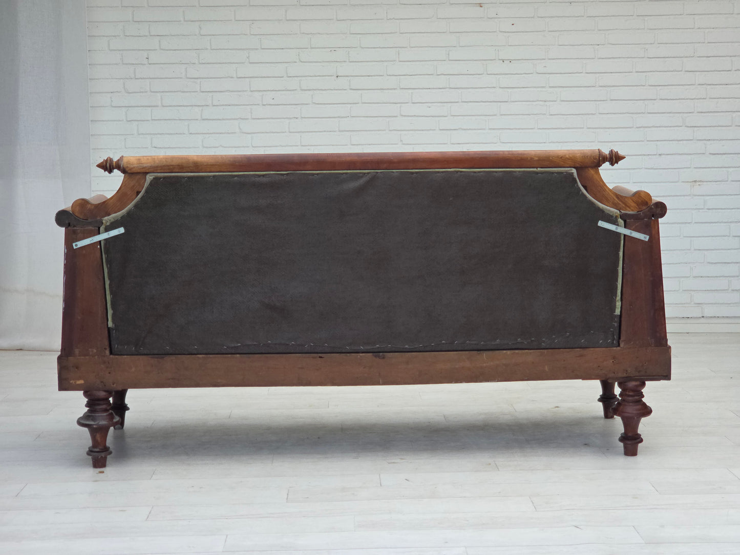 1930s, Danish 3 seater antique sofa, furniture velour, ash wood, reupholstered.